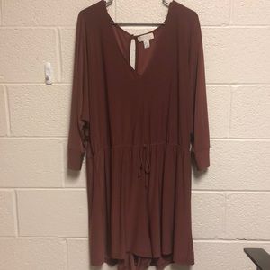 Tan romper, quarter sleeve